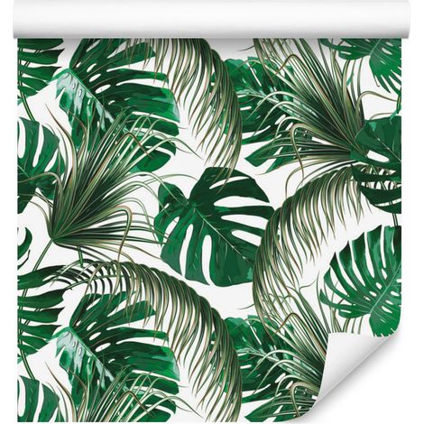 Precioso papel pintado de hojas tropicales de colores para salón y dormitorio, 50x1000 cm. (1/5)