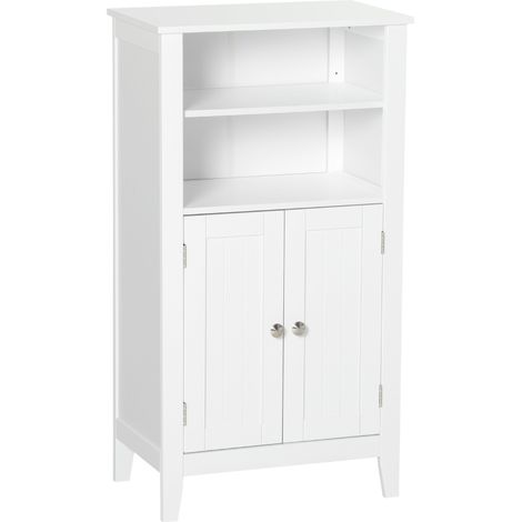 Meuble de Salle de Bain avec Étagères Réglables et Armoire à 2 Portes, Meuble Multi-Usage en Bois Blanc 50x30x93cm (1/5)