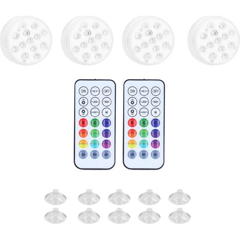 Lot de 4 lampes LED submersibles IP68 16 couleurs RGB à changement de couleurs pour piscine avec télécommande RF 21 touches.