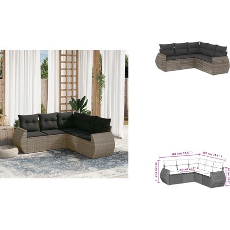 5-tlg. Garten-Sofagarnitur mit Kissen Grau Poly Rattan - Gartenmöbel - Outdoor Möbel - Rattan Gartenset - Lounge Set - Esstischgarnitur (1/3)