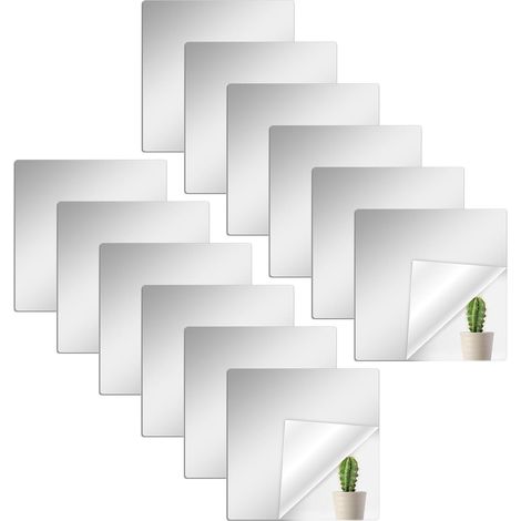 Miroir Mural Autocollant, Miroir Adhesif Mural Flexible Miroir a Coller Acrylique Mirroir Murale Decoratif pour Chambre, Porte, Salle de Bain, Salon (20  20cm 12pcs)