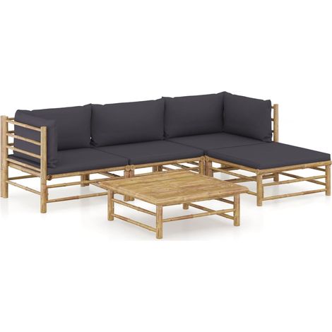 5-tlg. Garten-Lounge-Set mit Dunkelgrauen Kissen Bambus