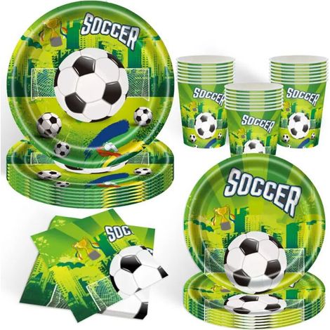 KLVGTIFS PU - Lot de 50 thème football Assiettes,Gobelets et serviettes pour fêtes sur le thème du football, pour 10 invités Football Enfants Fête (1/5)