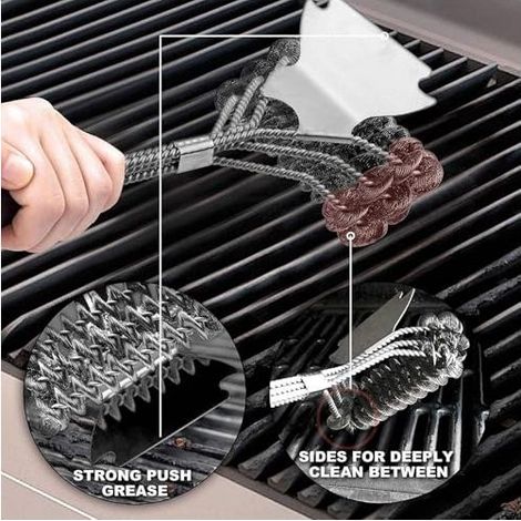 Spazzola per la pulizia sicura del barbecue – Pulitore per griglie in acciaio inossidabile – Accessorio sicuro per barbecue in ceramica/a gas/a carbone Weber (1/5)