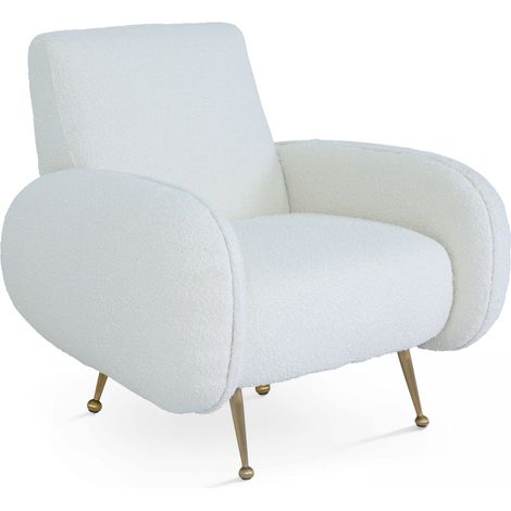 Fauteuil vintage en tissu bouclette blanc
