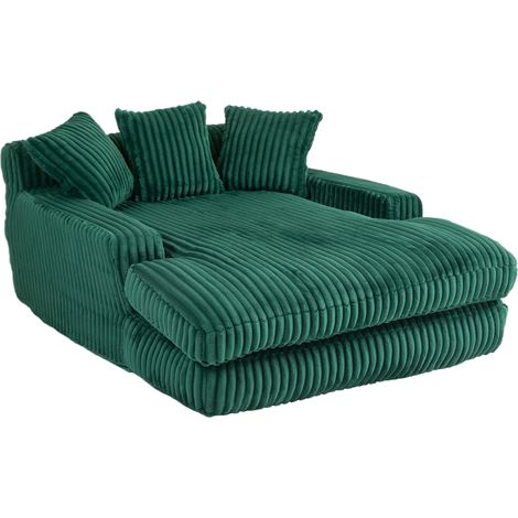 Divano letto in velluto a coste verde smeraldo con 3 cuscini, seduta singola senza montaggio (1/5)