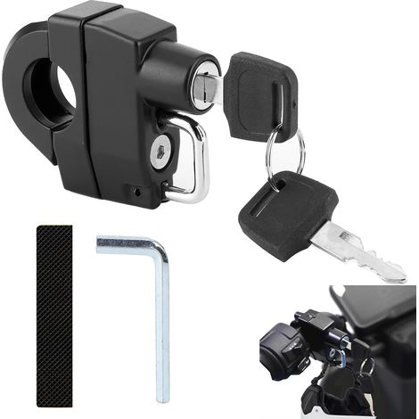 1 Serrure de casque,alliage d'aluminium,2 clés,résistant à la corrosion,pour guidon 22-28mm,moto,vélo,scooter