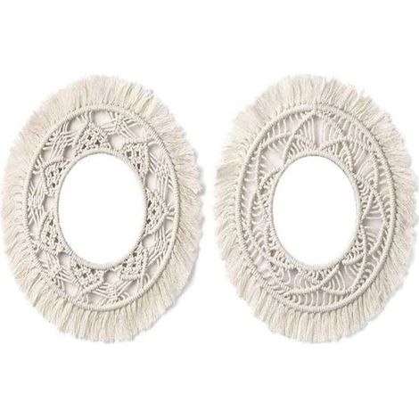 Lot de 2 miroirs muraux faits à la main suspendus avec franges rondes pour appartement salon chambre à coucher