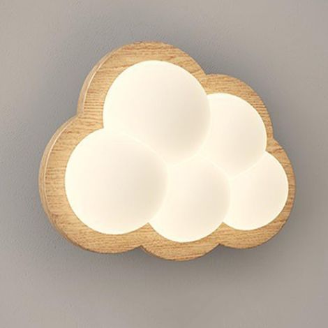 Applique murale LED moderne, applique murale en bois massif avec abat-jour en acrylique PE, appliques murales d'éclairage décoratif pour chambre d'enfant, applique murale créative en nuage, appliques (1/5)