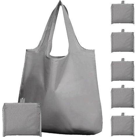 Confezione da 6 borse per la spesa pieghevoli e riutilizzabili – Resistenti e con manici Borse portaoggetti per uomo e donna, per la spesa, i viaggi e la conservazione - Grigio (1/5)