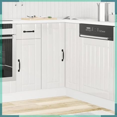Armoire d'angle de cuisine - Lucca - blanc brillant - bois d'ingénierie - pieds réglables (1/5)