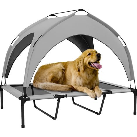 Cama elevada para perros con dosel, cama para mascotas, tumbona para perros al aire libre con techo, transpirable, para perros grandes Oxford gris claro 106 x 76 x 94 cm