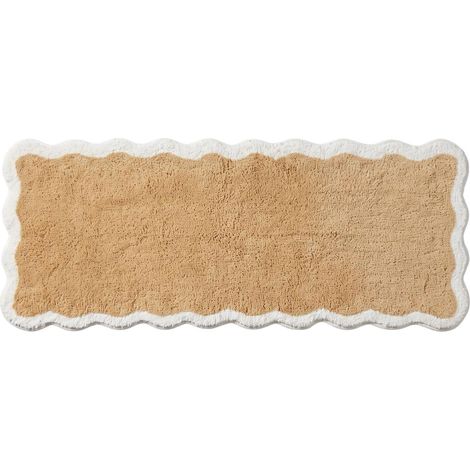 HOMESCAPES Tapis de bain Beige festonné 100% coton, 40 x 100 cm