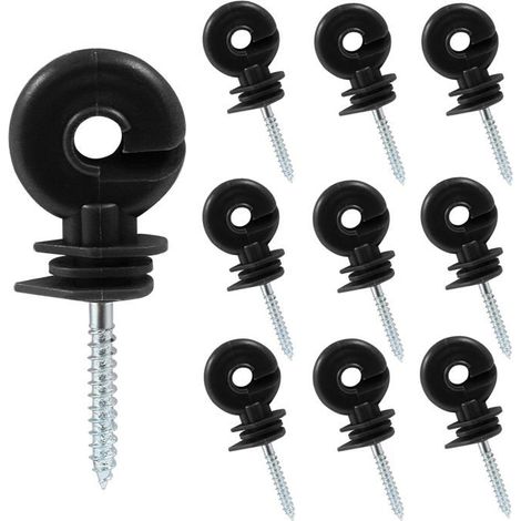 Lot de 10 isolateurs électriques à visser noirs de 91 mm pour clôtures agricoles et de ranch Outil robuste (1/5)