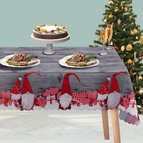 Nappe Noel, 180 150cm Polyester Rectangulaire Anti Tache Nappe de Noël Table Decoration pour la Fête des Fêtes (1/5)
