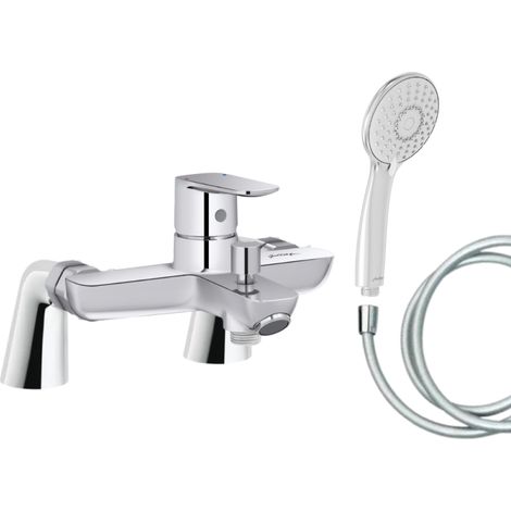 Mitigeur baignoire JACOB DELAFON July+ + pommeau de douche Juliette + flexible de douche lisse + colonnettes (1/4)