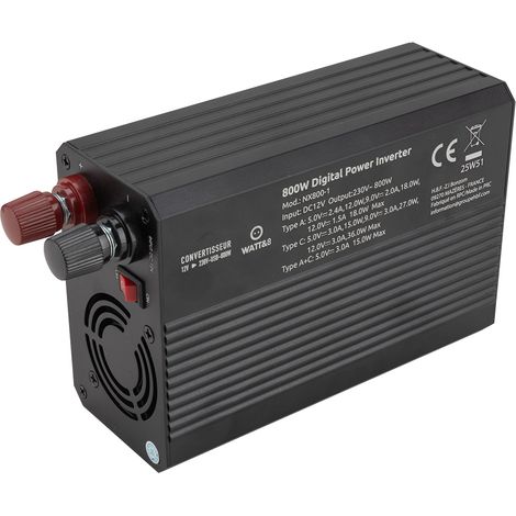 Convertisseur de tension voiture 800W USB-A+C - Watt and Co (1/5)