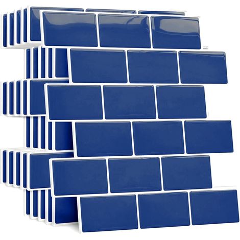 Plus épais Credence Adhesive pour Cuisine, Faux Carrelage Adhesif Mural Salle de Bain, Crédence Adhesive Metro 3D (10 Pièces, Bleu Marin) (1/5)