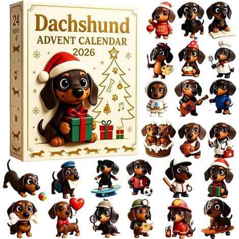 Adventskalender 2026 – 24 3D-Dackelfiguren – Weihnachtskalender (1/5)