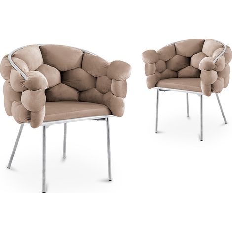 Deco In Paris – Lot de 2 chaises en velours beige – Piètement en métal argenté – Assise rembourrée – Dimensions 72x53x77cm, hauteur d’assise 42cm (1/5)