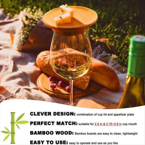 Couvercle Vin - Bois Naturel - Pour Verres à Vin Standard - Protection Contre Insectes et Poussière - 6 Pièces (1/5)