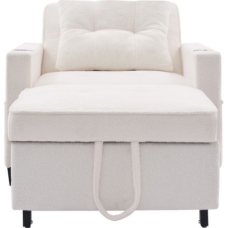 CHICFURN Sofá cama convertible 74x87x84 cm blanco en madera y metal 3 en 1 para espacios pequeños (1/5)