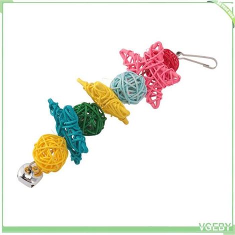 Jouet à mâcher pour perroquet - FAFEICY - suspendu tricoté rotin - rotin naturel - multicolore - crochet métallique (1/5)