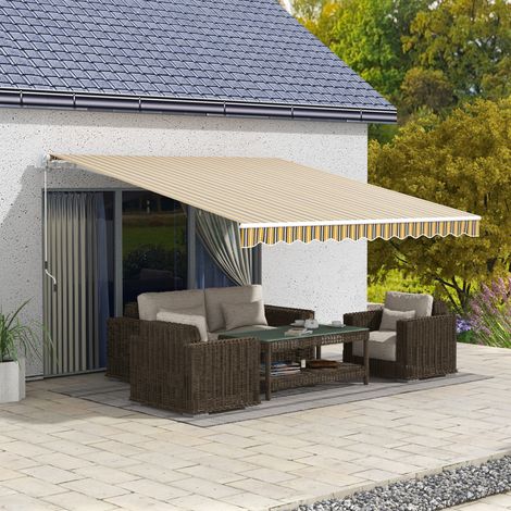 Store banne articulé en aluminium jaune 350 x 250 cm avec manivelle, toile polyester avec revêtement PU (1/5)