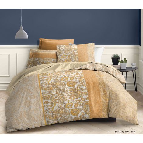 Parure de draps 4 pièces "Bombay" pour lit 140 x 190 cm 100% coton / 57 fils/cm²