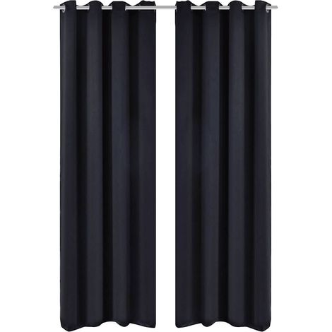 2 cortinas negras oscuras con anillas metálicas, blackout 135 x 245 cm (1/2)