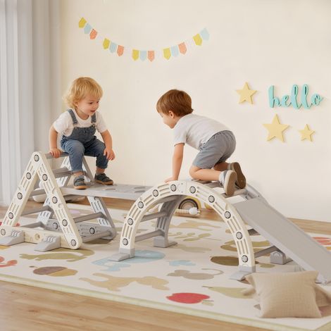 8 en 1 Triangle escalade enfants. arc d'escalade. rampe double-face pour grimper & glisser. 279 x 80 x 69 cm. gris