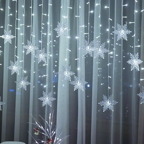 1 pièce Guirlande Lumineuse Flocon de Neige, 96 LED, 8 modes d'éclairage, rideau lumineux étanche IP44 pour fenêtres et décoration intérieure