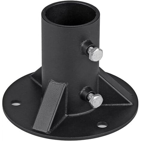 BUNTHAUS Plaque de base de poteau de clôture en acier robuste avec bride de sol ronde en métal, support de montage noir pour support de balustrade, poteau de lampe ou boîte aux lettres (52 mm)