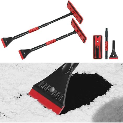 Grattoir Glace Brosse Neige Universal, Balai Neige Gratte Glace Voiture, Gratte-Glace Voiture, Grattoir Pare Brise Rotation À 360, Raclette Vitre Auto Gratte Glace Outil Rayures(Rouge) (1/5)