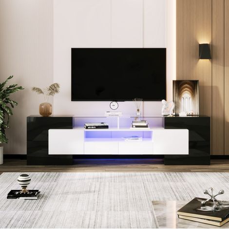 MEUBLIV mueble TV 200 x 35 x 60 cm negro y blanco – LED multicolor, almacenamiento (1/5)