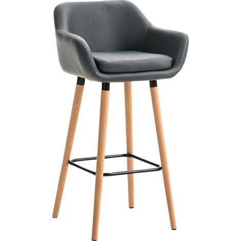 Sgabello da bar x1 design scandinavo PVC grigio struttura in legno poggiapiedi in metallo 100006136