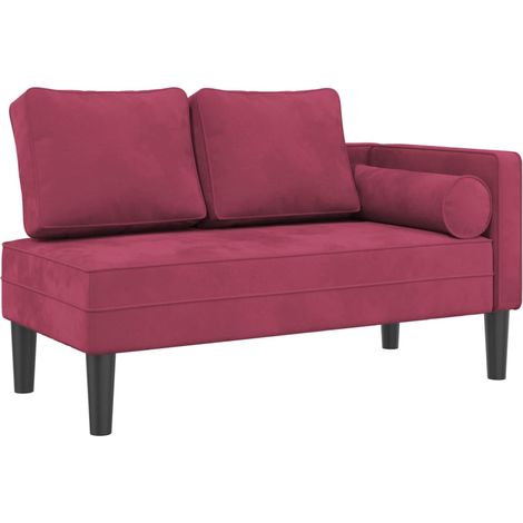 Méridienne chaise longue pour intérieur avec coussins en velours rouge bordeaux DEC026099