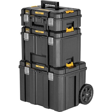 Boîte à outils DeWalt TSTAK 3 en 1 – 3 caisses mobiles avec fermetures métalliques – Joint d'étanchéité IP54 – Résistante à l'eau et à la poussière