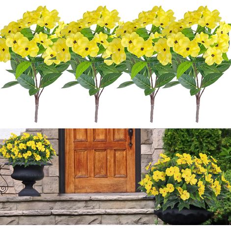 Artificial Yellow Balsam Fir Bouquet (4 Pack), Lifelike, UV Resistant, for Wedding, Office and Porch Decorations
