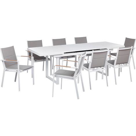 Salle à Manger de Jardin 8 Places en Aluminium Blanc avec Coussins Gris Valcanetto/Busseto (1/5)