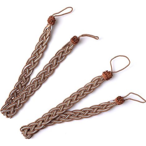 Lot de 2 attaches pour rideaux - Attaches pour rideaux - Attache-rideau - Porte-rideau - Boucles - Décoration d'intérieur - Cordon de tirage pour rideaux - Marron - Polyester (1/5)