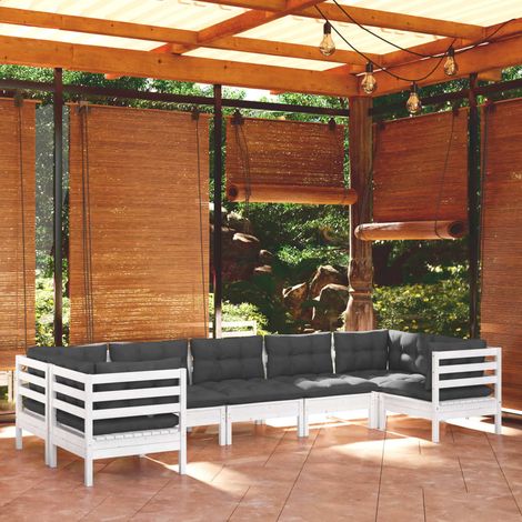 Muebles de jardín 7 pzas con cojines blanco madera de pino vidaXL (1/5)