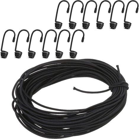 Corde élastique en caoutchouc 4 mm × 20 m avec 12 crochets métalliques – idéale pour camping, bâche de remorque et fixation de chargement (1/5)