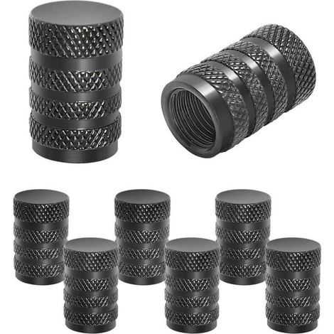 8 Pièces Capuchon de Valve Auto en Aluminium Bouchons de Tige de Valve de Pneu Capuchon de Valve Auto avec Joint pour Voitures, SUV, Vélos, Camions, Motos (Noir)