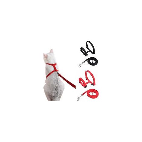 Harnais réglable pour Chat, Laisse, Harnais pour Chaton, Laisse, Corde de sécurité d'évacuation pour Chats et Chatons Lot de 2 (1 Rouge et 1 Noir)