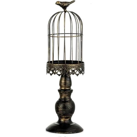 (Schwarz L) Kreativer, dekorativer Kerzenhalter in Vogelkäfigform im Retro-Stil, Kerzenhalter aus Schmiedeeisen, Fotorequisite für Hochzeiten und Restaurants