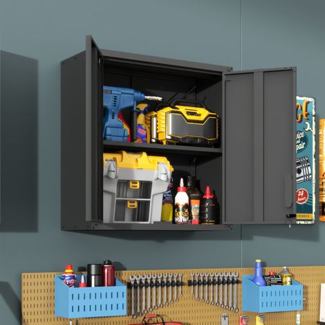 Armario de seguridad 75x30x77 cm, 2 puertas con cerradura y estantes regulables, estructura de acero, libre de formaldehído (1/5)