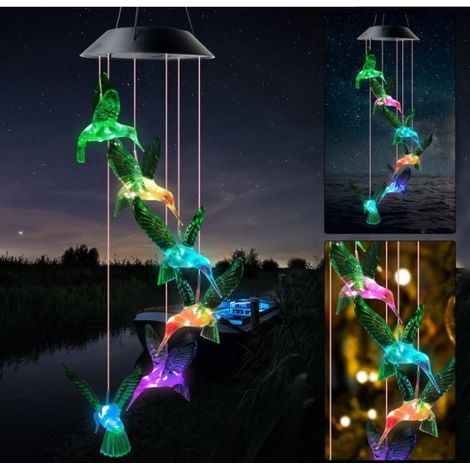 Großhandel für grenzüberschreitend solarbetriebenes Windspiel mit Kolibri- und Schmetterlingsmotiv, kastanienbrauner Kugel, rotem Vogel, LED, für Garten, Feste, Solar-Gartenleuchte mit Kolibri-Motiv (1/5)