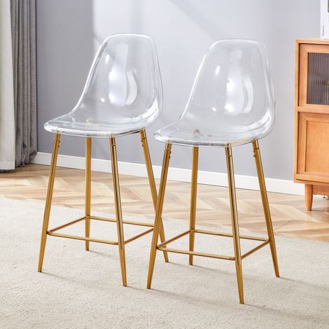 Transparenter Barhocker 2er-Set, goldfarbenes Metallgestell HAVRYA (1/5)