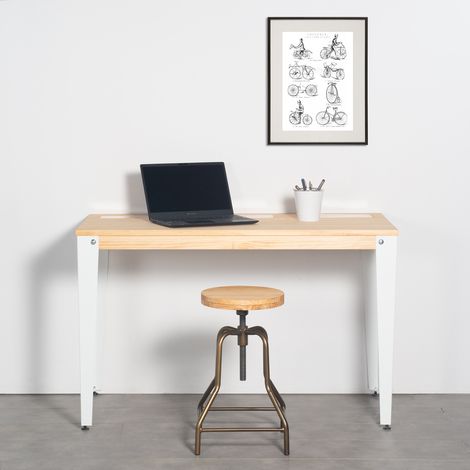 Mesa Lunds con 3 Compartimentos 120x60x74cm Blanco en madera maciza acabado natural estilo nórdico industrial Box Furniture